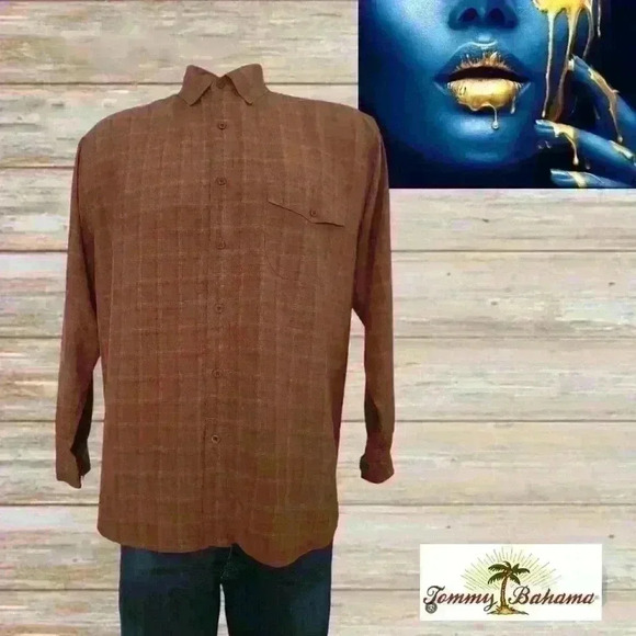 Tommy Bahama 100% SILK  plaid shirt button front Long sleeve mens size M - Picture 1 of 7